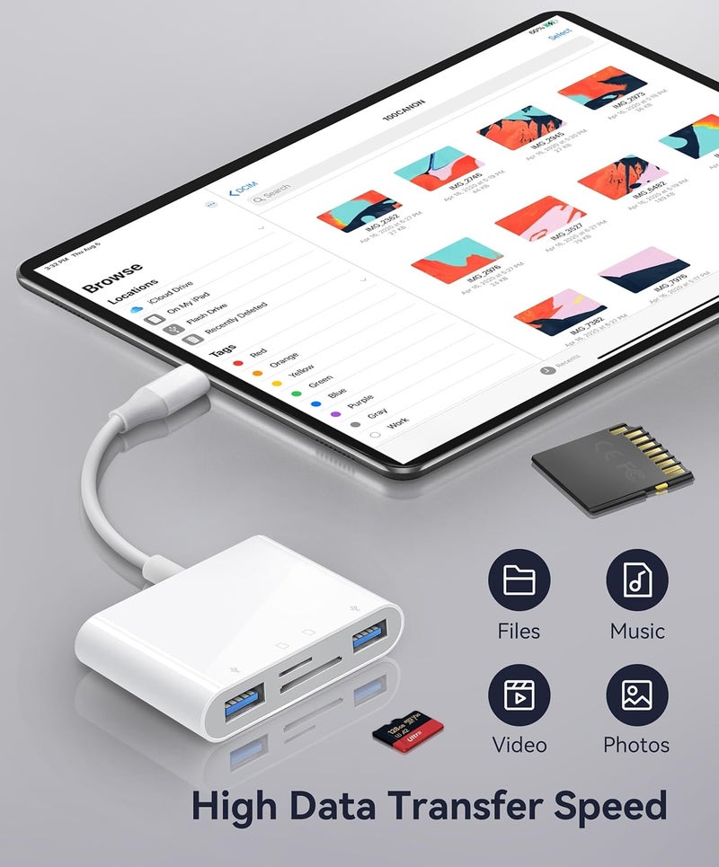 WNXSLOAD USB C SD Card Reader for Mac/MacBook/iPad/iPhone 15 Pro SD Card Adapter with Dual Card Slots & Dual USB Ports, USB-C/TypeC 4 in 1 Trail Camera Memory Card Reader, Plug and Play - 4 Slots - Image 3